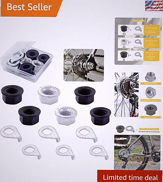 12-Piece Bicycle Hub Nut & Safety Washer Kit - Essential for Front & Rear Wheels