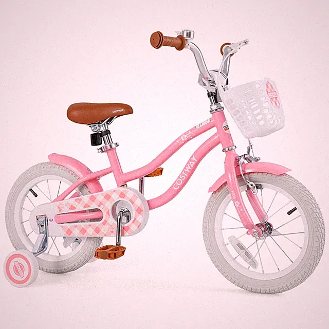 14" Kid's Bike w/Removable Training Wheels & Basket for 3-5 Years Old Beige