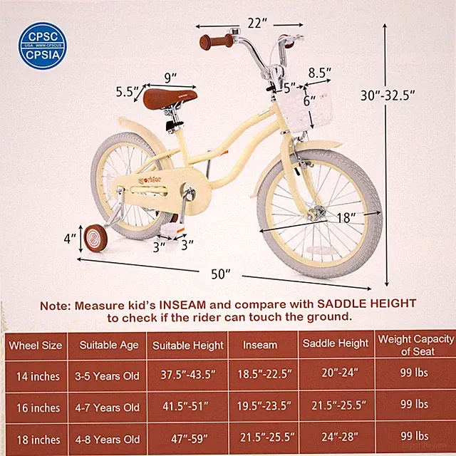 18" Kids Bike Toddler Bicycle w/Training Wheel Kickstand for 4-8 Years Beige