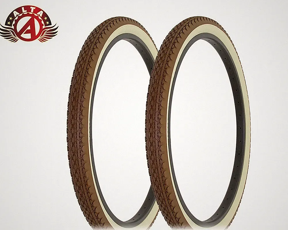 2 ALTA BICYCLE WIRE BEAD TIRES 24 x 2.125 BROWN/CREAM HEAVY DUTY DIAMOND TREAD.