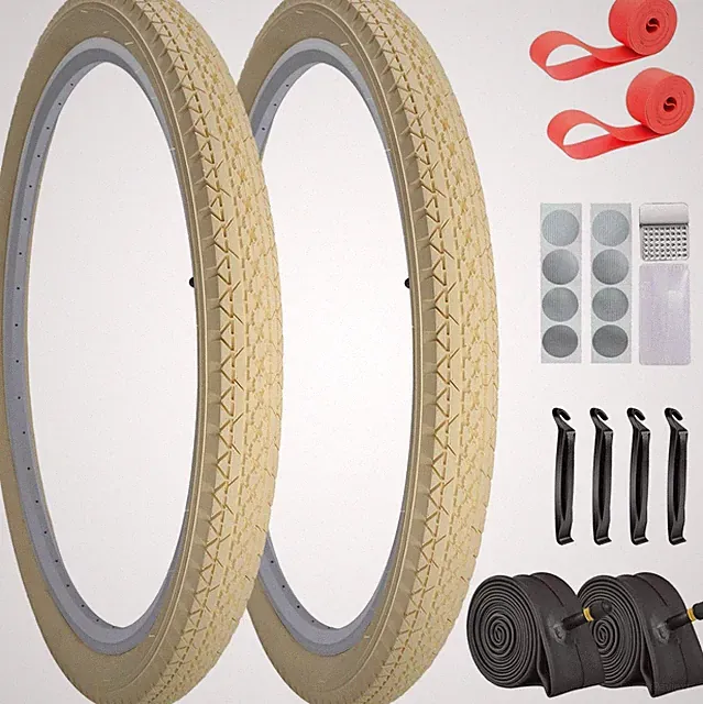 2 Pack 24"X2.125" 26"X2.125" 26"X2.35" Cream Cruiser Beach Bike Tires and Tubes