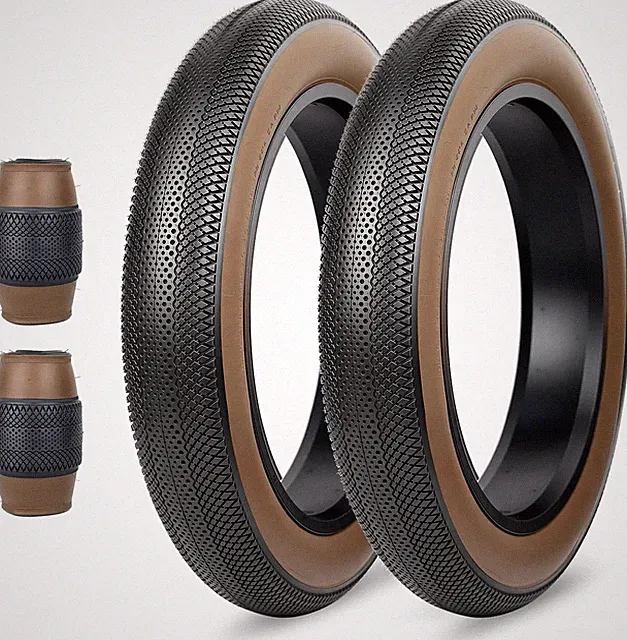 2 Pcs 20X 4.0 Bike Fat Tires E Bike Fat Tires Folding Bead Tires,Brown Wall