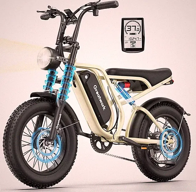 20" Electric Bike for Adults 37MPH 2500W Fast Mountain Ebike 48V/25Ah Fat Tire