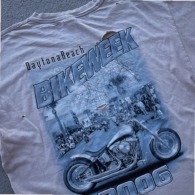 2006 Daytona Beach Bike Week Beige Y2K Thrashed Graphic Tee Men’s L