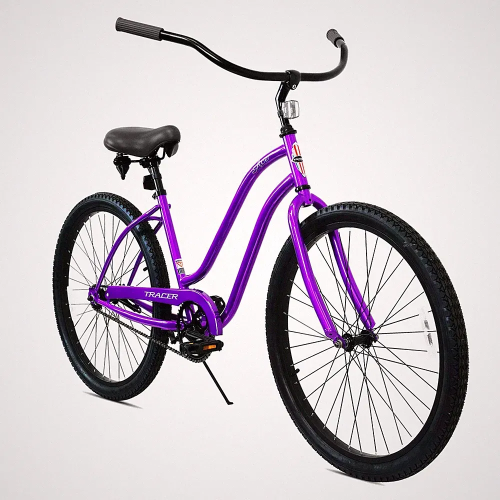 26 inch Women's Beach Cruiser Bike 1 Speed City Travel Bicycle Purple W/Coaster