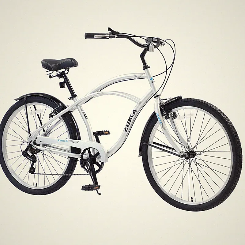 26" Men Women's Beach Cruiser Bike Steel Frame Shimano 7-Speed Comfy Ride,Silver