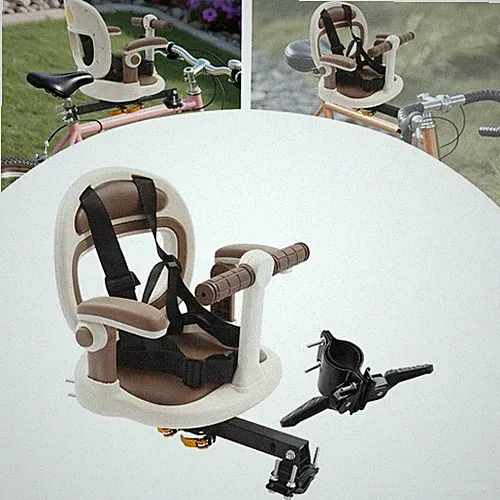 Child Bicycle Seat Front Mount 360 Swivel Kids Bike Seat Steel Frame Beige