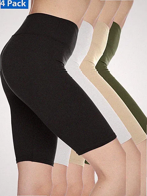 4 Pack Women 3" Wide Waistband Bike Short Biker Shorts Legging Pants Yoga Sports