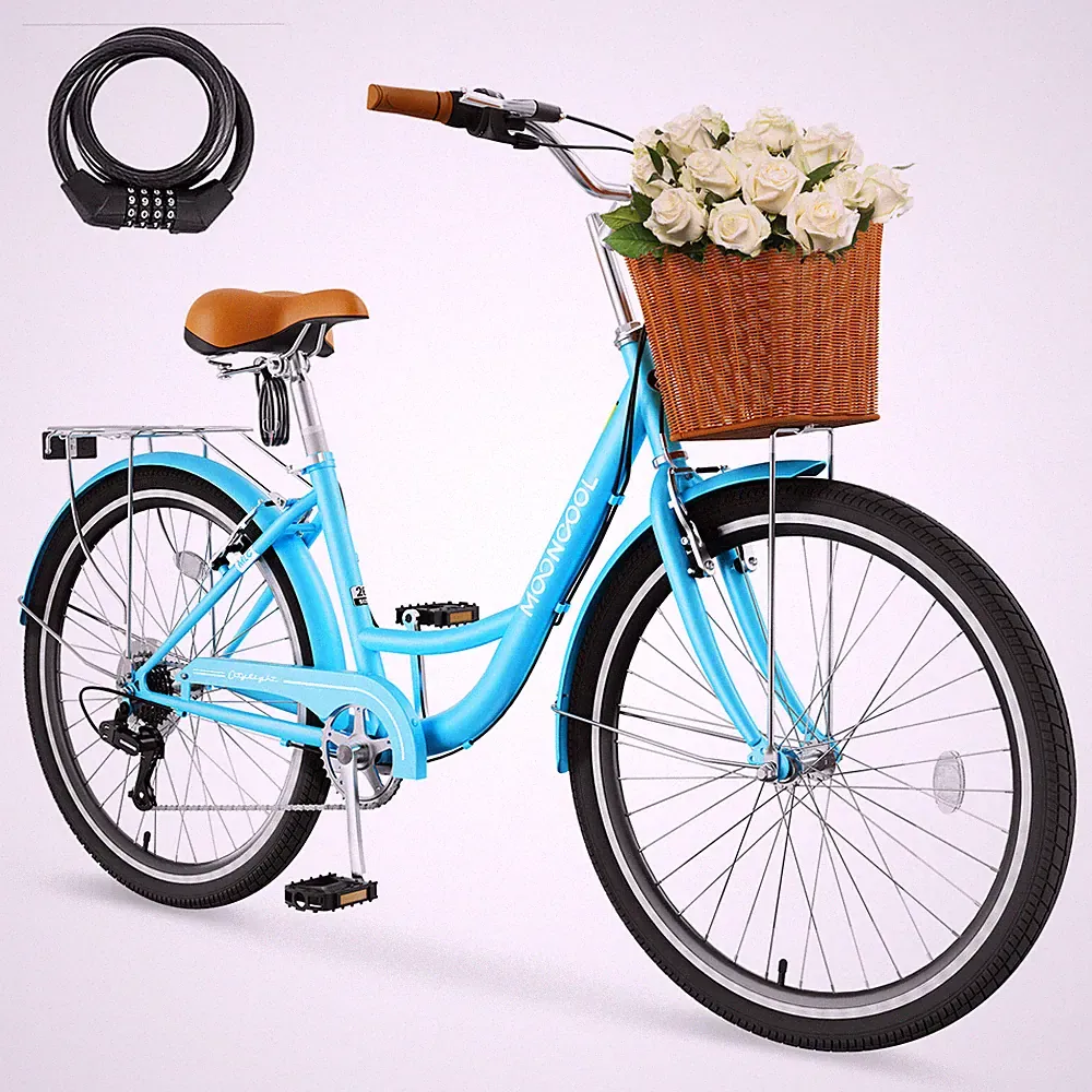 7 Speed Women's Bike 24/26 Inch Beach City Cruiser Bicycle with Rattan Basket US