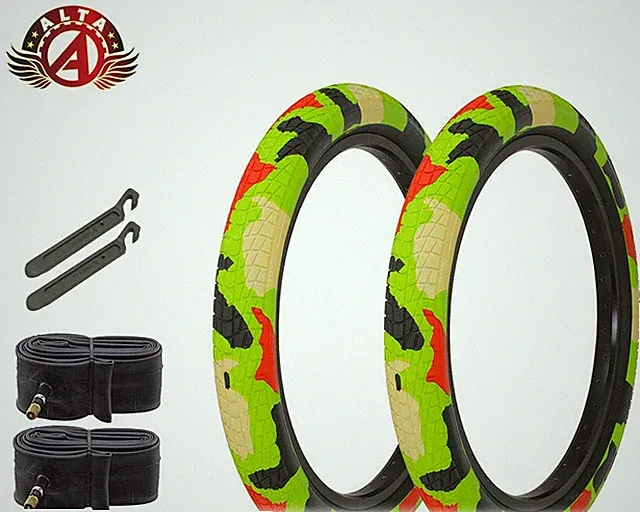 ALTA 20" X 2.35" SEMISLICK STREET PARK TIRES BMX BIKE CAMO GREEN/BEIGE 6PC SET.