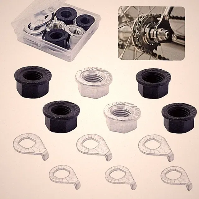 Bicycle Hub Flanged Axle Nut and Safety Washer Kit, 3 Size for Front and Back...