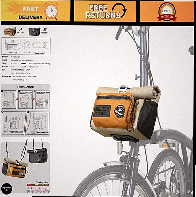 Bike Handlebar Bag for Folding Bikes - Quick Release Front Bag with Rain Cover &