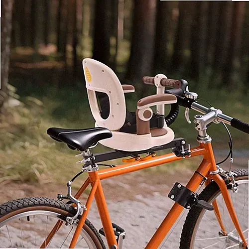 Child Bicycle Seat Front Mount 360 Swivel Kids Bike Seat Steel Frame Beige