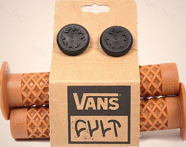 Cult X Vans FLANGED Gum Rubber BMX Bike Grips w/ End Plugs Waffle Pattern 143mm