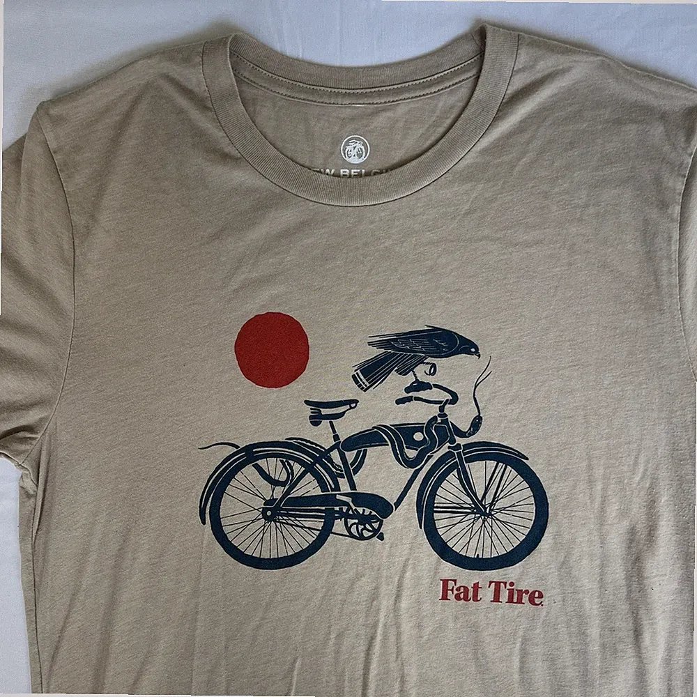 Fat Tire Beer Shirt M Beige New Belgium Brewing Company Ale Lager Bicycle 3230