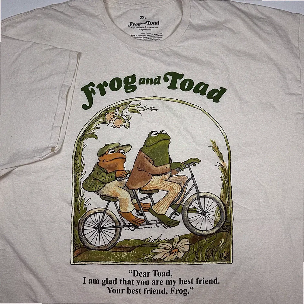 Frog and Toad Graphic T Shirt Men’s 2XL Beige Tandem Bicycle Arnold Lobel Book