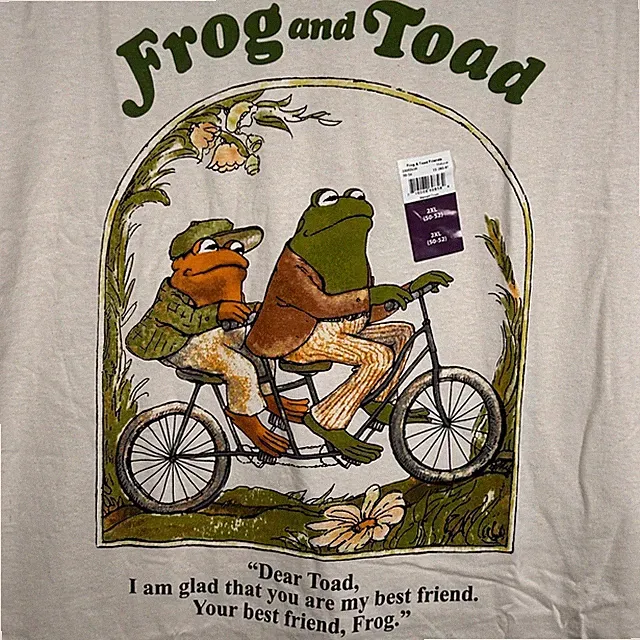 Frog and Toad Tandem Bicycle Graphic T-Shirt Mens 2XL Natural Cream Cotton New