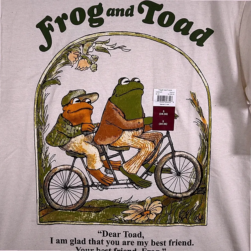 Frog and Toad Together Best Friend Tandem Bike Graphic T-Shirt Cream Mens Small