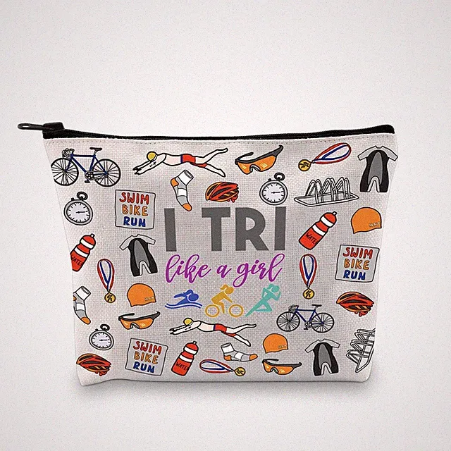 GJTIM Triathlon Gift Swim Bike Run Triathlete Inspirational Zipper Beige