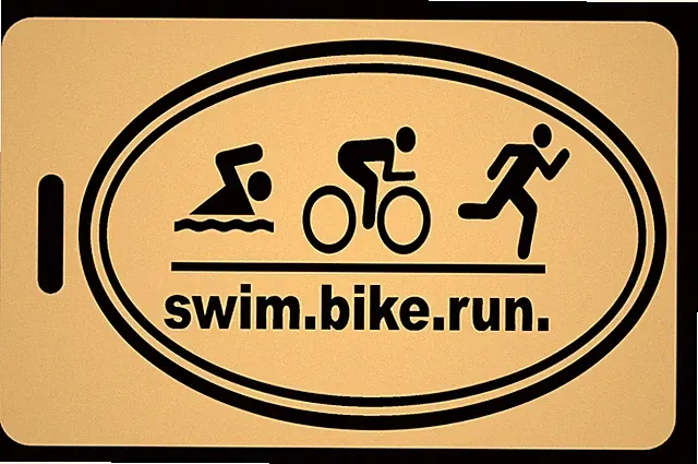 Lo-Viz Tan "Swim - Bike - Run" Triathlon Bag Tag - Free Personalization