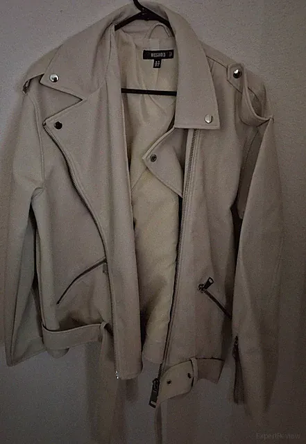 Missguided Women’s Beige Biker Moto Jacket Belted Zip Pockets Size 12