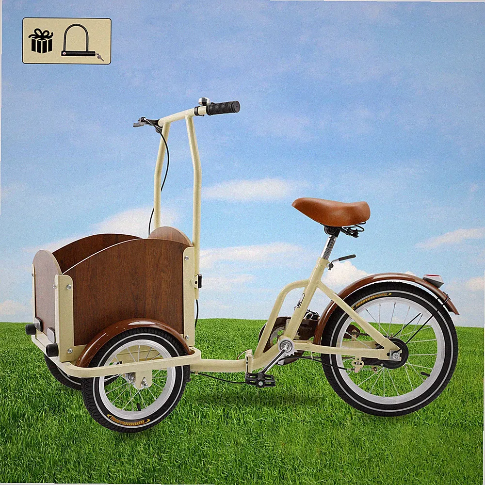 NEW Folding Pet Dog Bicycle Cart Reverse Three-wheel Bike Beige B9