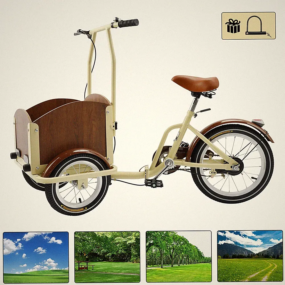 NEW Folding Pet Dog Bicycle Cart Reverse Three-wheel Bike Beige!