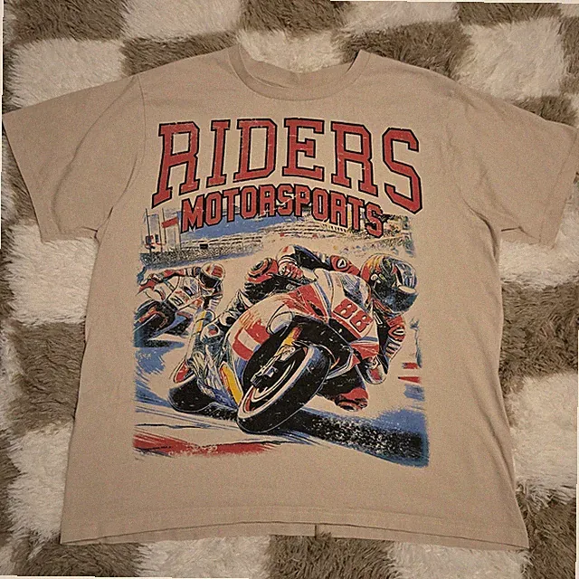 Rebel Vengeance Men's XL Beige Cotton Double-Sided Motorcycle Racing T-Shirt