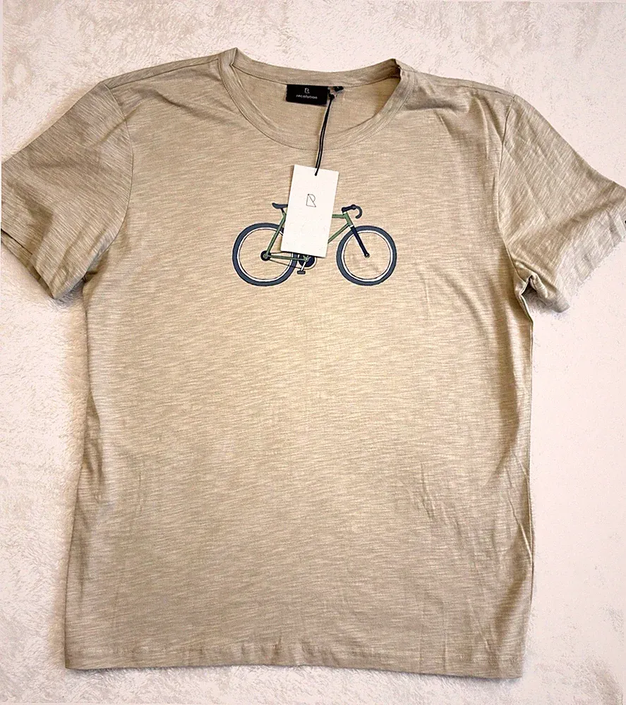 Recolution Bay Bike T Shirt Beige Bicycle Sustainable Organic 100% Cotton L NWT