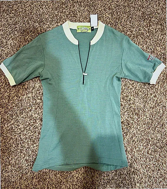SNOB Women’s M Wool Cycling Jersey Green/Beige Trim
