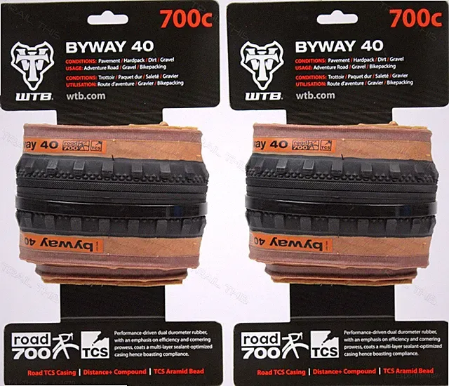 Two (2) WTB Byway 40 700 x 40c Road / Gravel Bike Tires TCS Tubeless Black & Tan