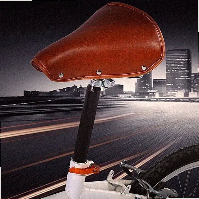 Universal Comfortable Brown Rivets Bike Seat Durable PU Leather Spring Bicycle S