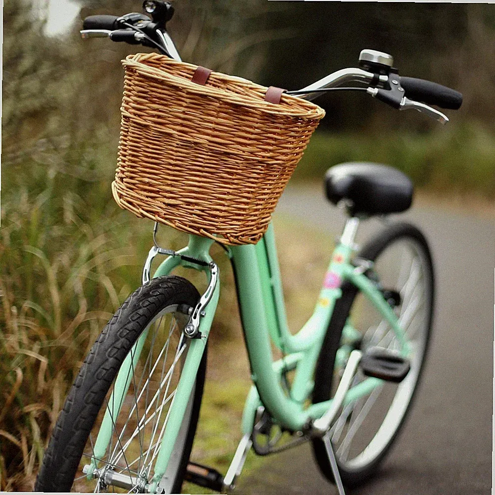 Vintage Wicker Bike Basket Front Cargo - Light Brown