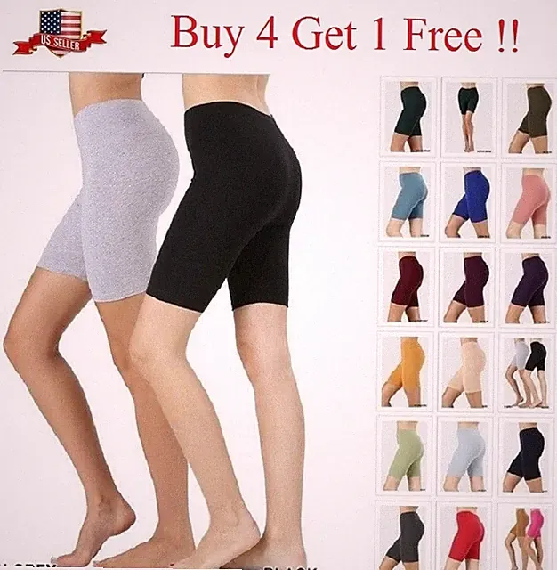 Women Bike Shorts Stretch Leggings Soft Cotton Spandex Workout Yoga Fitness S-3X