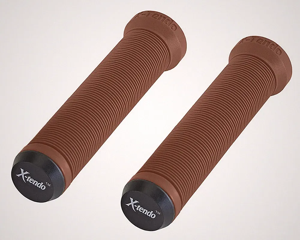 XTENDO BMX Bicycle Grips 135mm Long Ribbed Handlebar Grips Freestyle BMX Brown